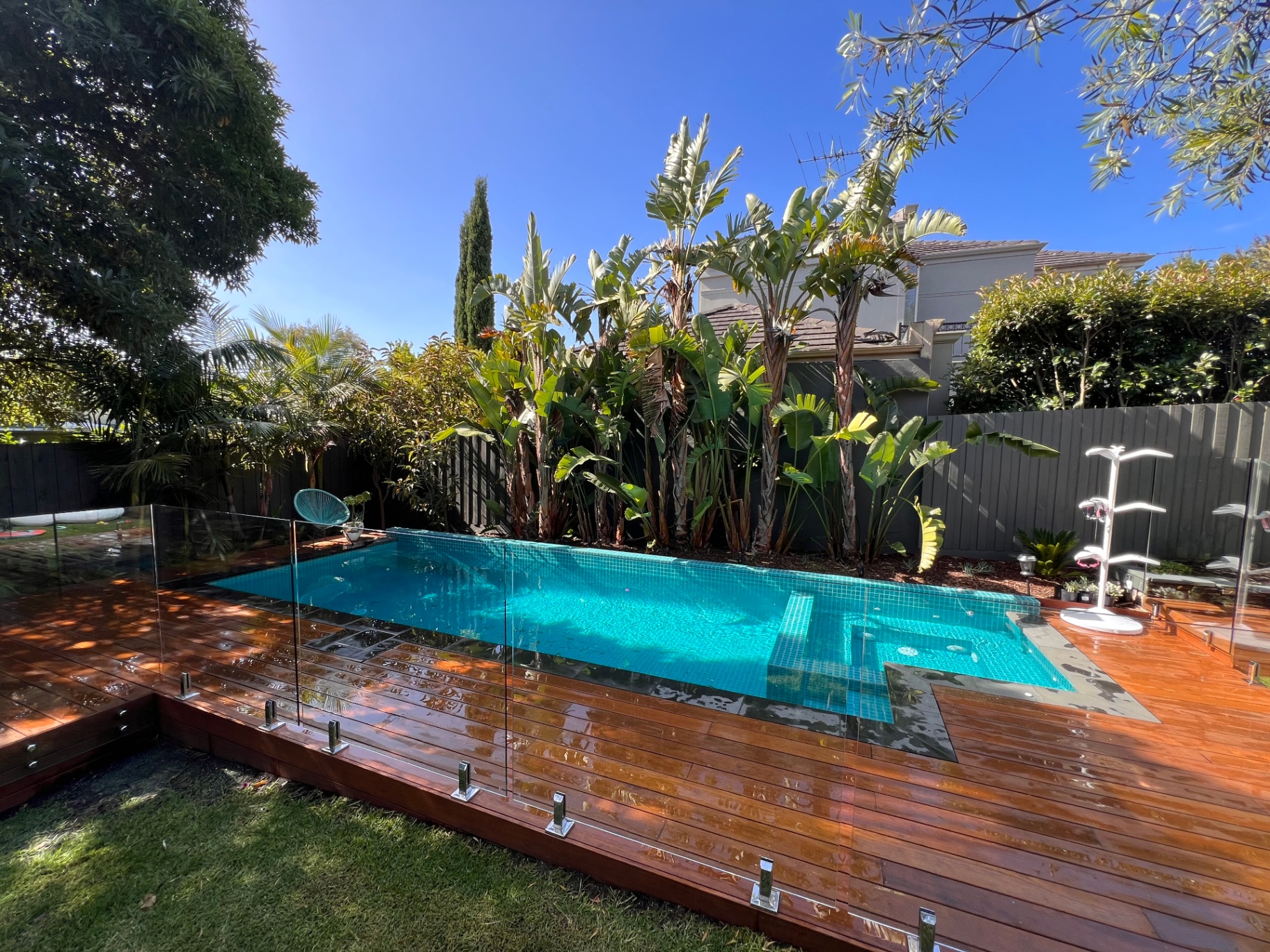 Merbau decking around pool — Melbourne