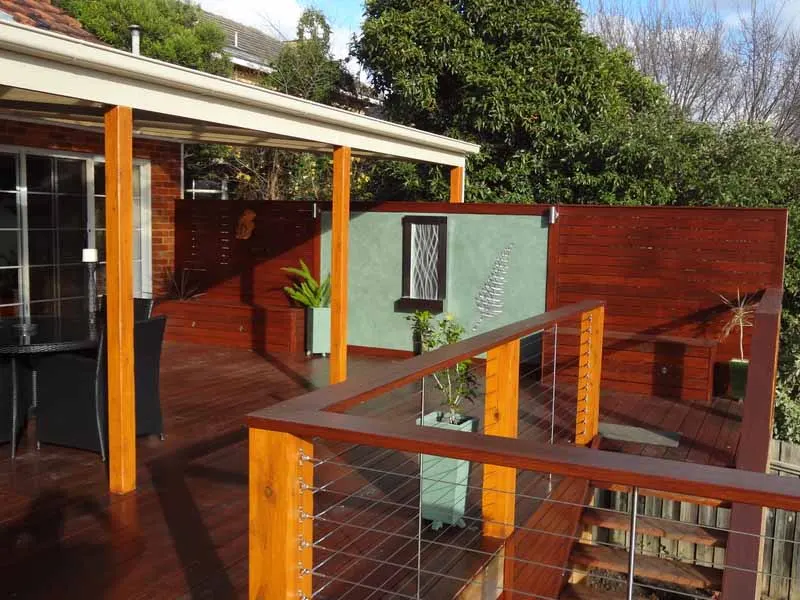Completed timber deck with privacy screens in Melbourne