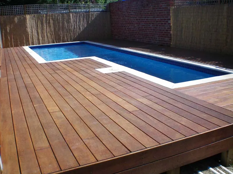 Low-maintenance decking around a Melbourne pool